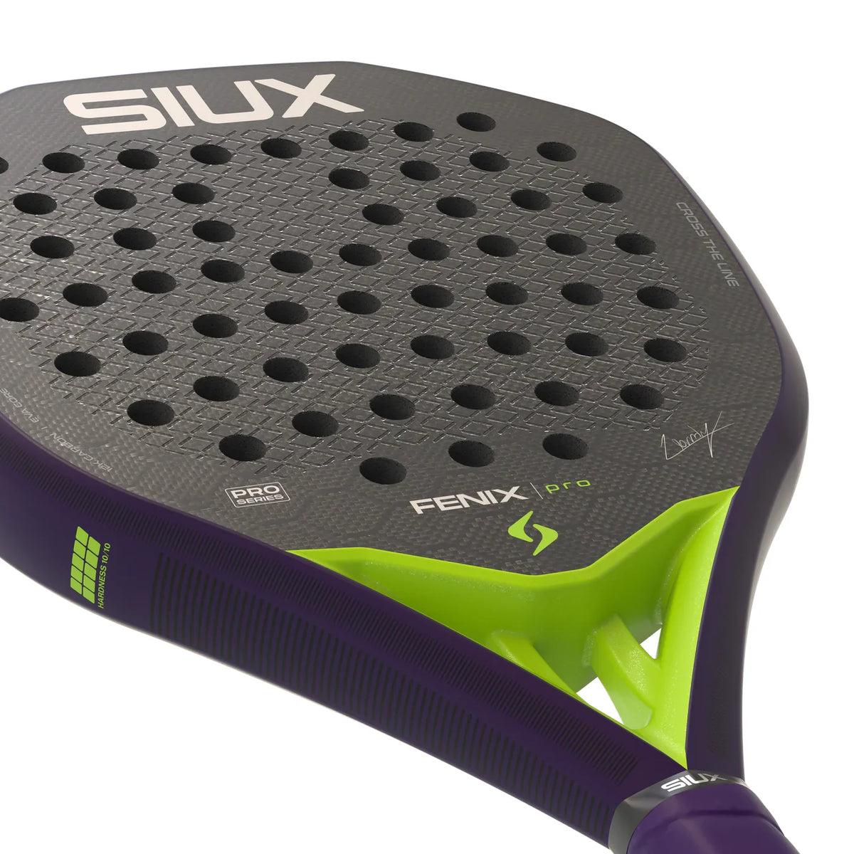 2026 Siux Fenix Pro Glow Purple padel racket - laid flat showing the face