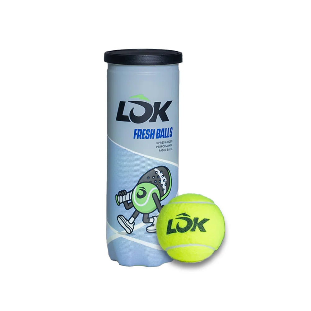 Tube of three LÕK Accent padel balls, front view