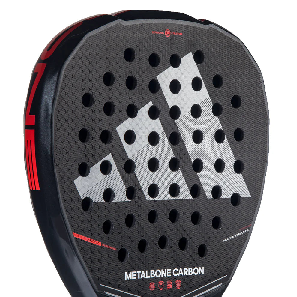 2026 Adidas Metalbone Carbon padel racket - angled close-up of the hitting face