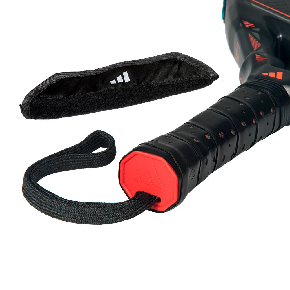 2026 Adidas Metalbone HRD+ padel racket - grip, butt cap and wrist strap detail