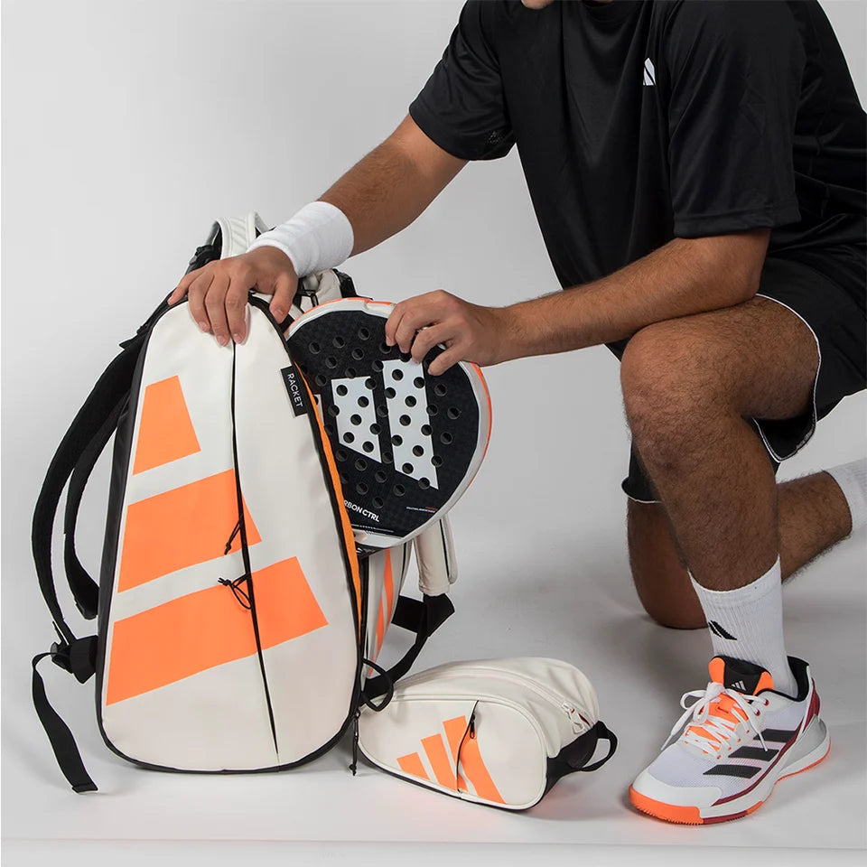 2026 Adidas Multigame Racket Bag Off White - being packed with rackets and shoes
