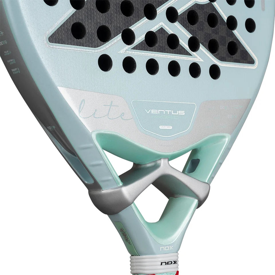 2026 Nox VK10 Ventus 12k Hybrid Lite padel racket - close-up of the heart bridge