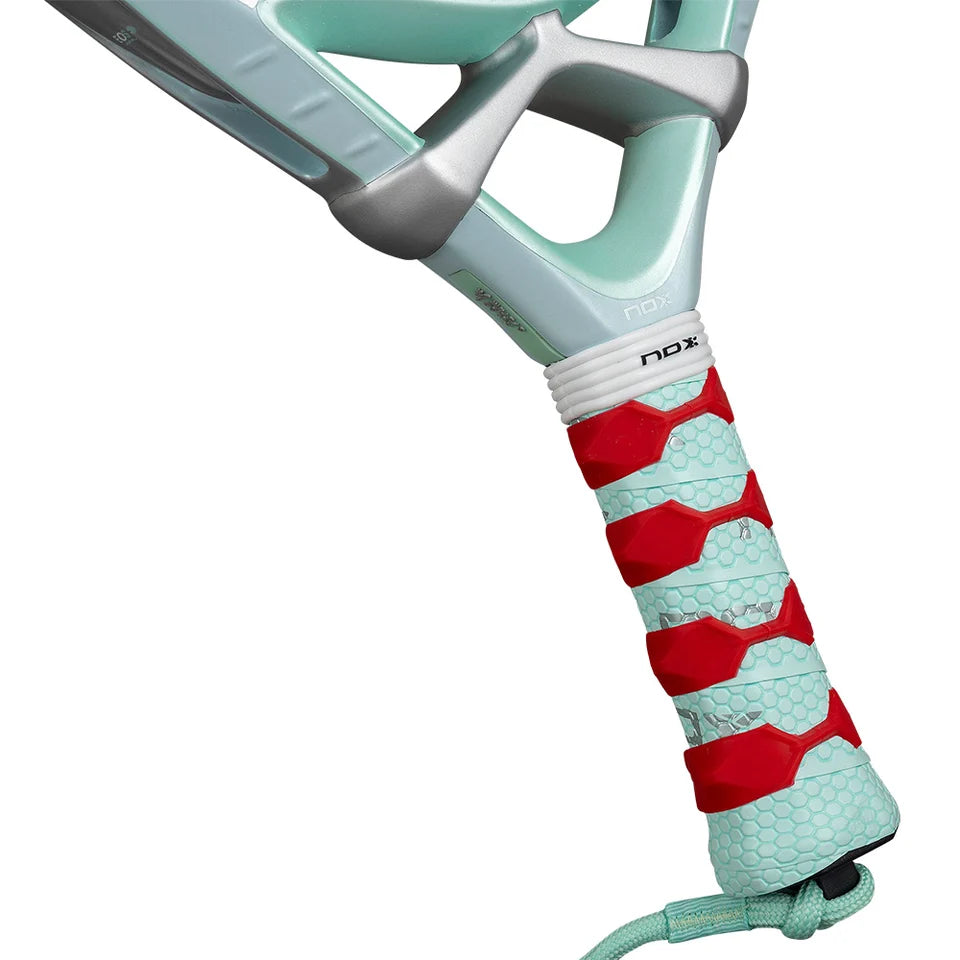 2026 Nox VK10 Ventus 12k Hybrid Lite padel racket - close-up of the grip and throat