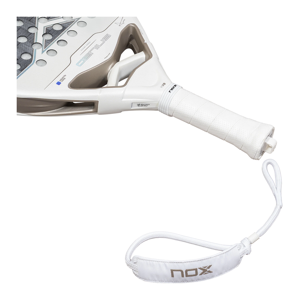 Nox Genius 12K Alum Xtrem Lite By Agustin Tapia padel racket - handle, grip and wrist strap detail