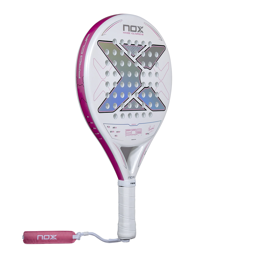 Nox Pro Cup Light (Silver) By Miguel Lamperti padel racket - angled view
