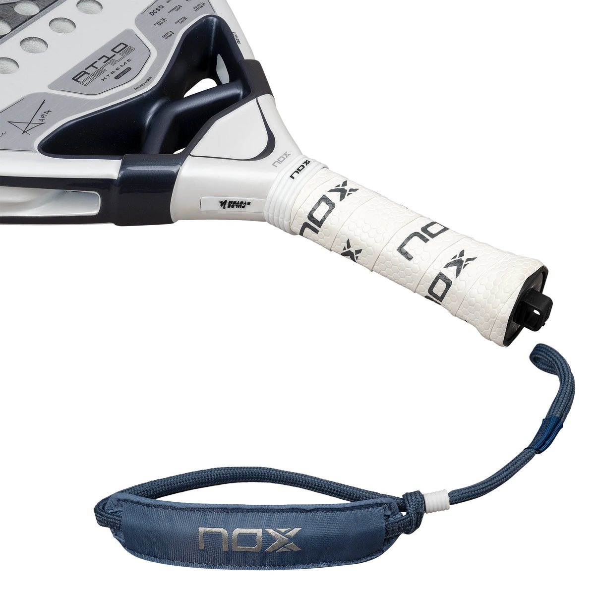 Nox AT10 Genius 12K Alum Xtrem Lite By Agustin Tapia padel racket - handle, grip and wrist strap detail
