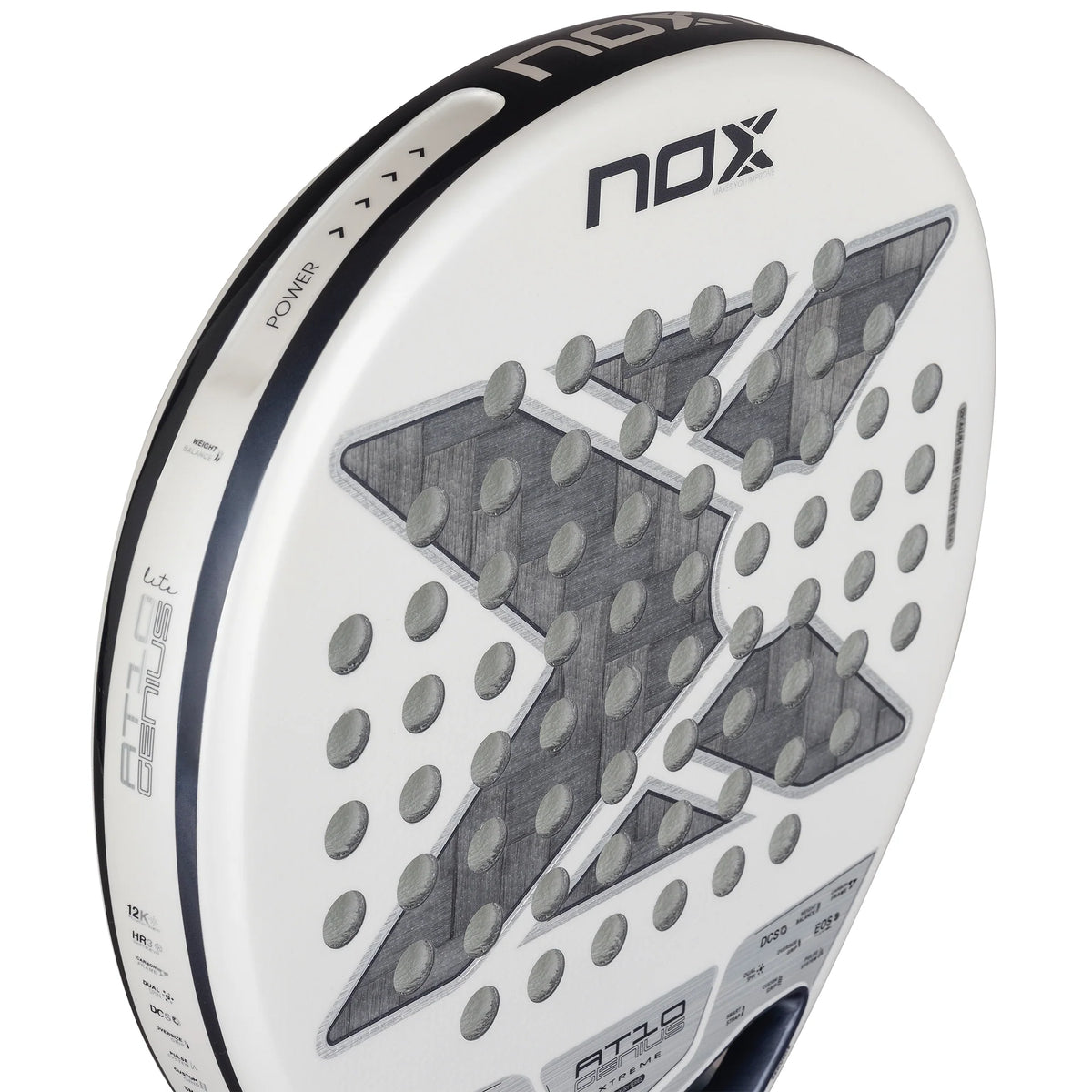 Nox AT10 Genius 12K Alum Xtrem Lite By Agustin Tapia padel racket - angled face detail