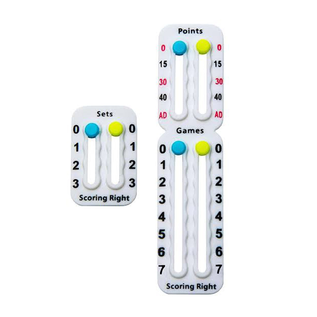 Scoring Right Score Keeper Black - close-up of the points, games and sets sliders