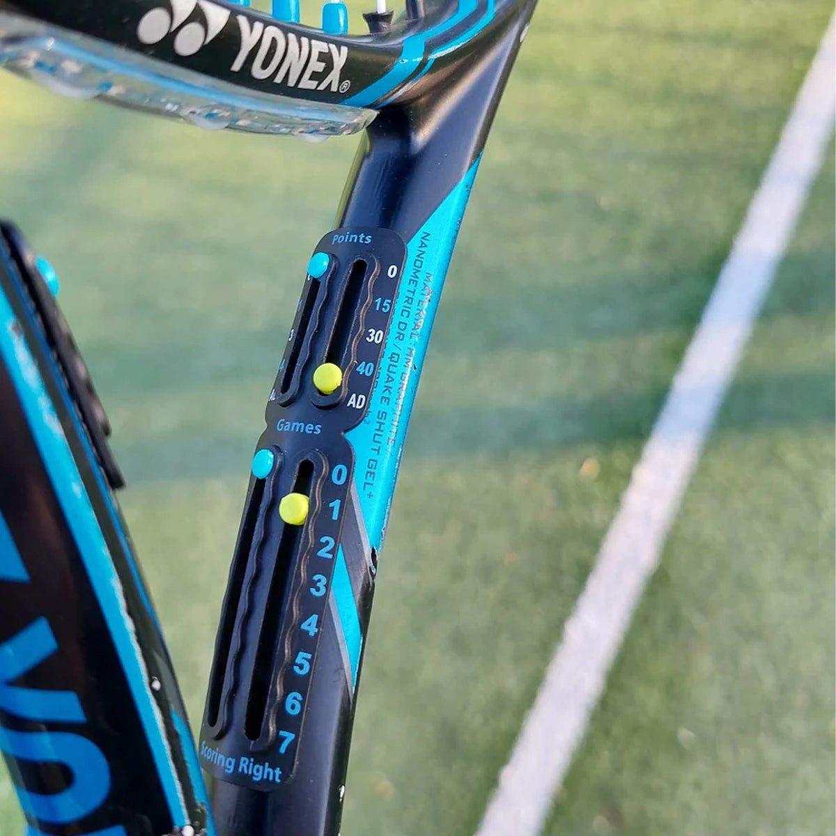 Scoring Right Score Keeper Black - fitted to a racket frame on court