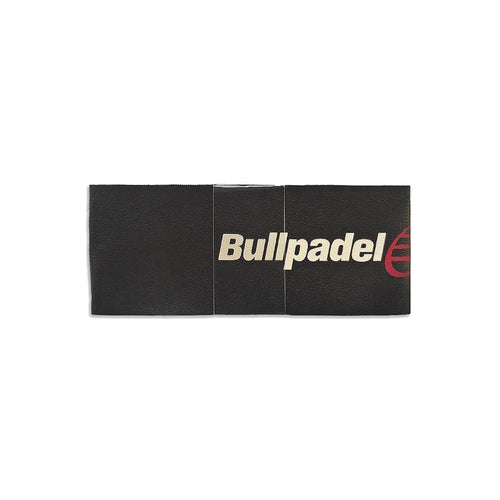 Bullpadel HI padel racket frame protector in black with cream lettering and a red logo mark