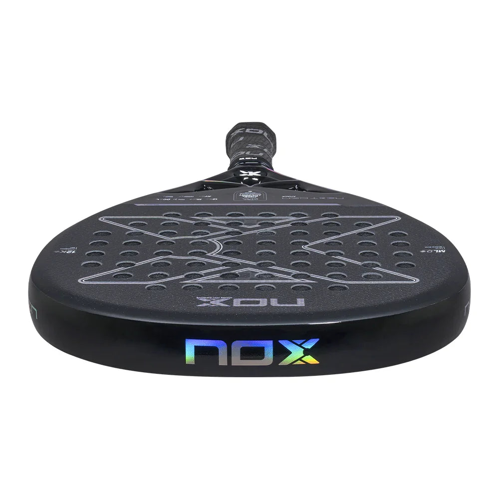 2026 Nox NextGen Pro Attack 12K padel racket - laid flat showing the frame top