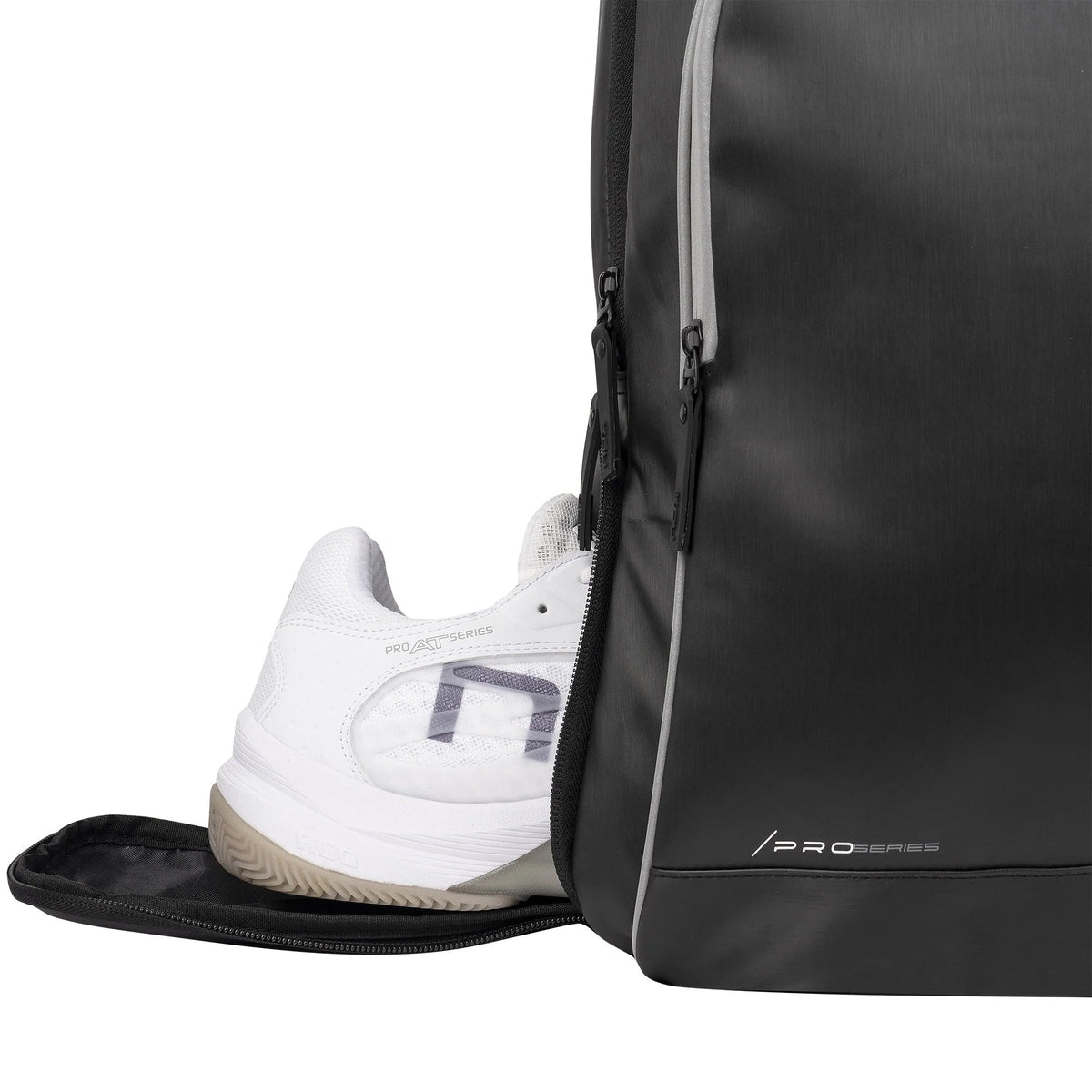 2025 Nox Pro Series Black padel backpack - shoe compartment view