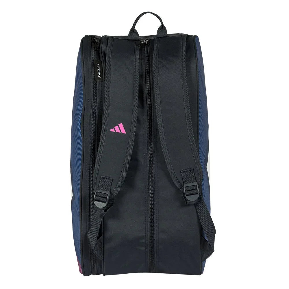 2026 Adidas Racket Bag Control Blue/Pink - rear view showing the harness