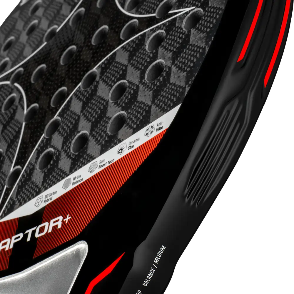 StarVie Raptor + padel racket - textured playing-surface and frame edge detail
