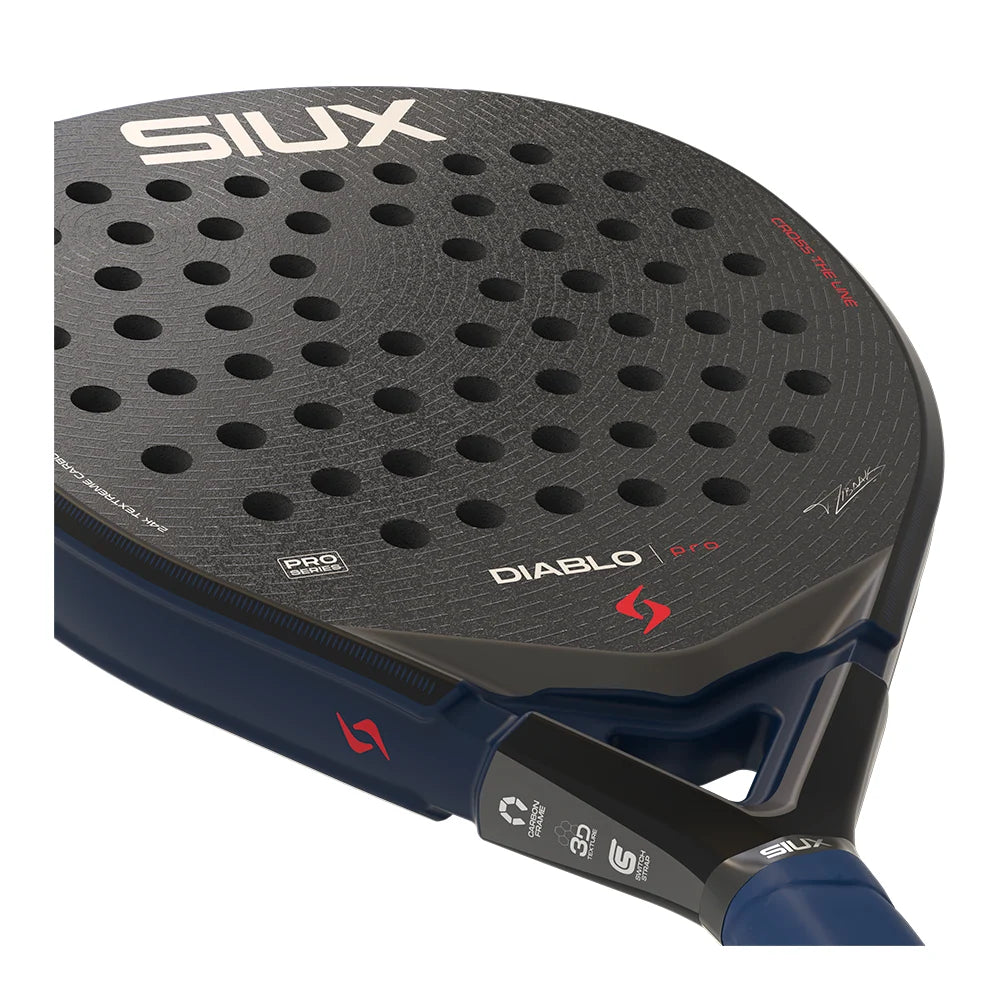 2026 Siux Diablo Pro Night Blue padel racket - laid flat showing the face