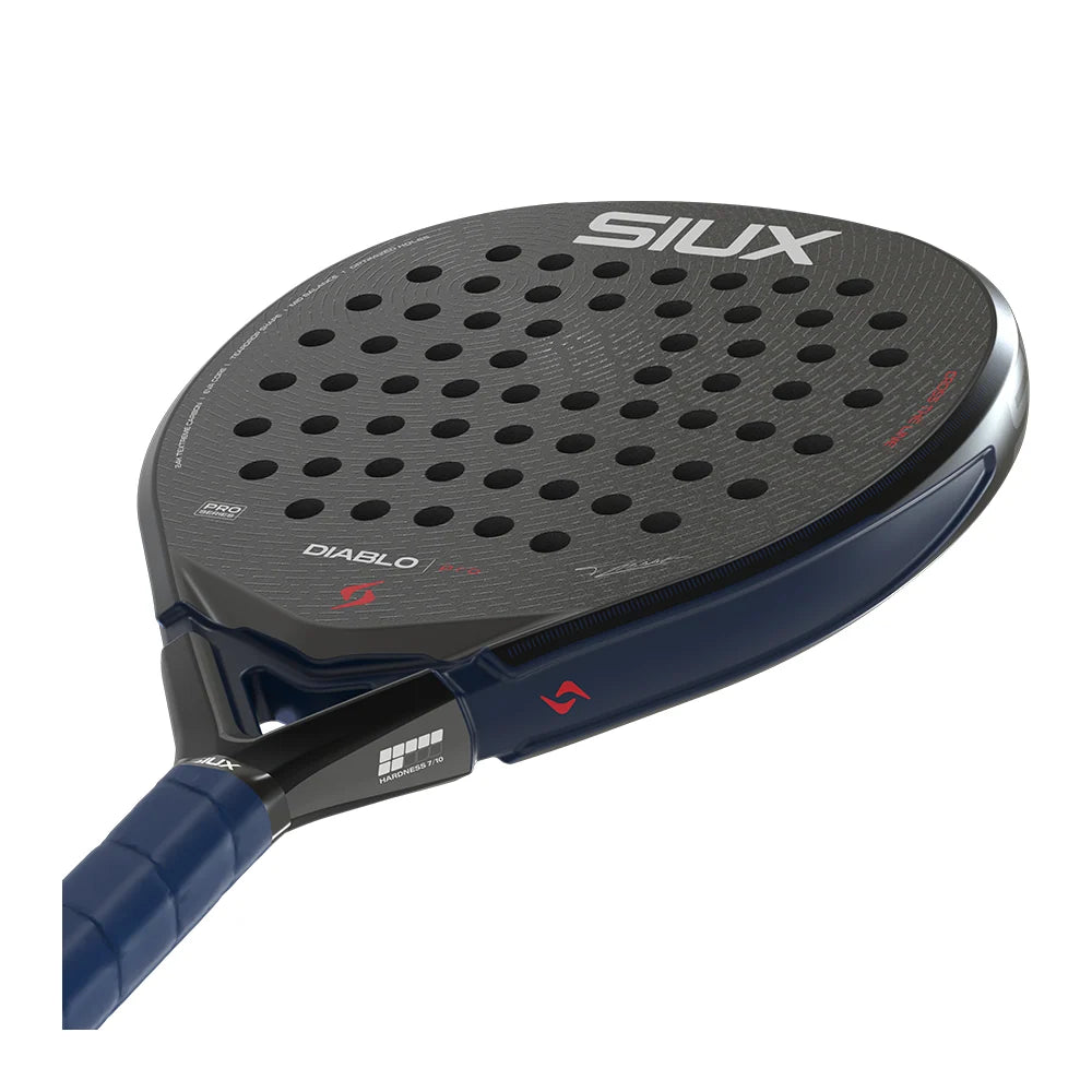 2026 Siux Diablo Pro Night Blue padel racket - laid flat showing the frame top