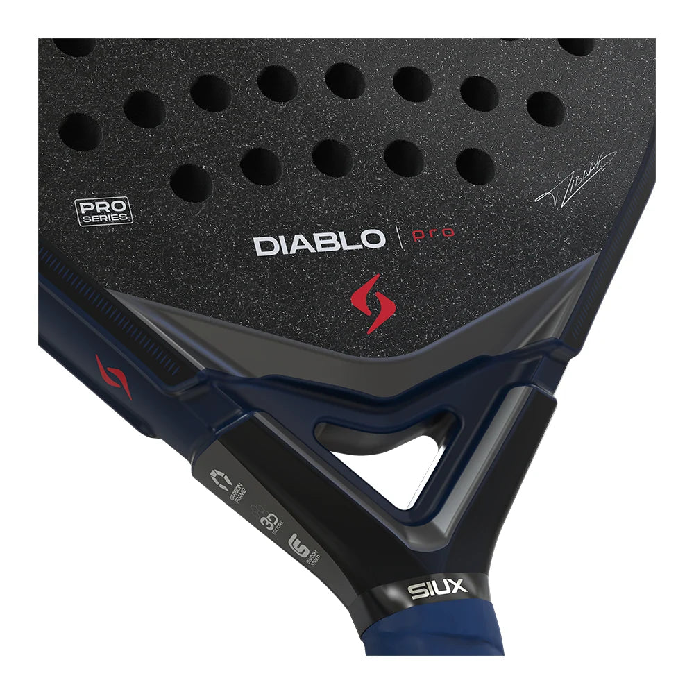 2026 Siux Diablo Pro Night Blue padel racket - close-up of the heart bridge