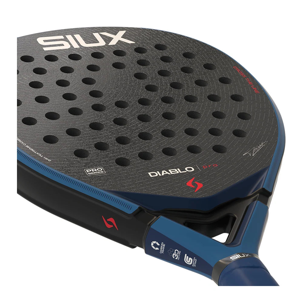 2026 Siux Diablo Pro Royal Blue padel racket - laid flat showing the face