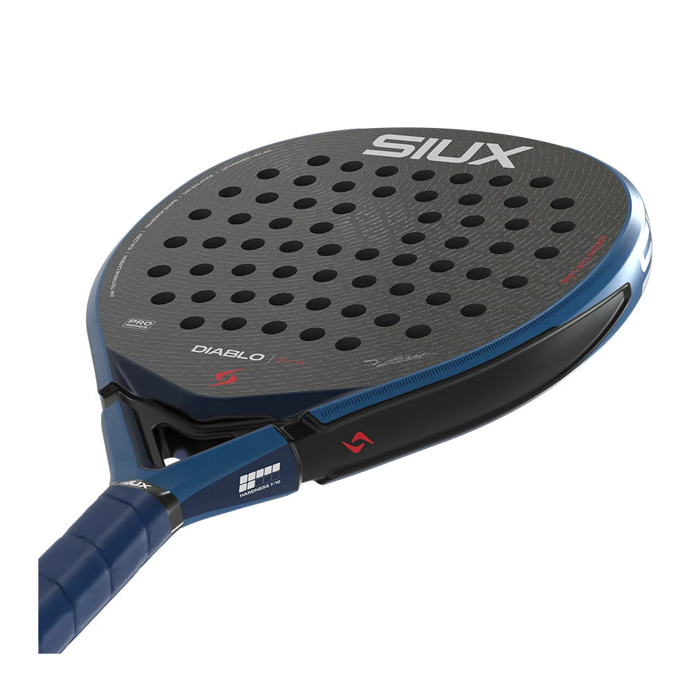 2026 Siux Diablo Pro Royal Blue padel racket - laid flat showing the frame top