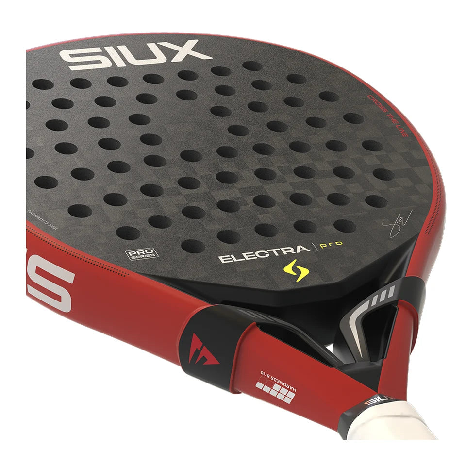 2026 Siux Electra Pro Fire Red padel racket - laid flat showing the face