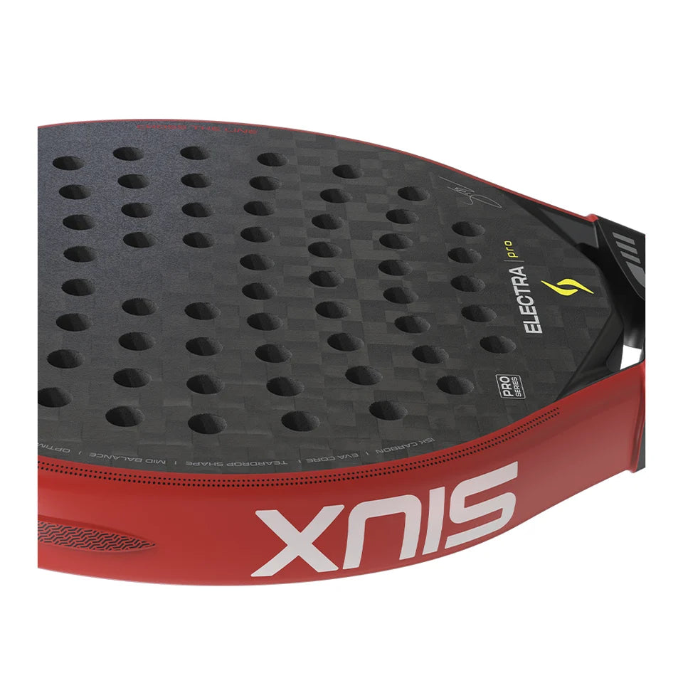 2026 Siux Electra Pro Fire Red padel racket - laid flat showing the frame top
