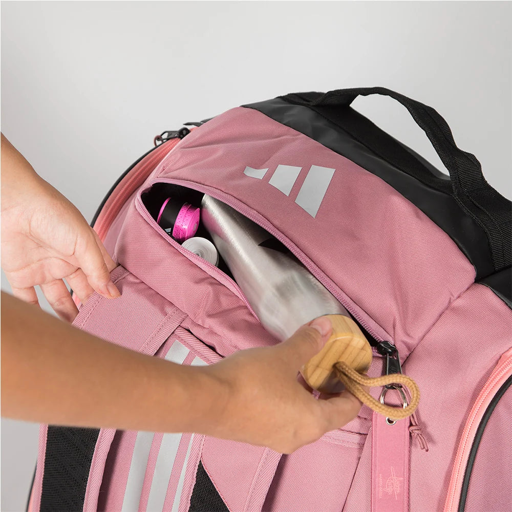 2026 Adidas Racket Bag Protour Pink - zip pocket being opened