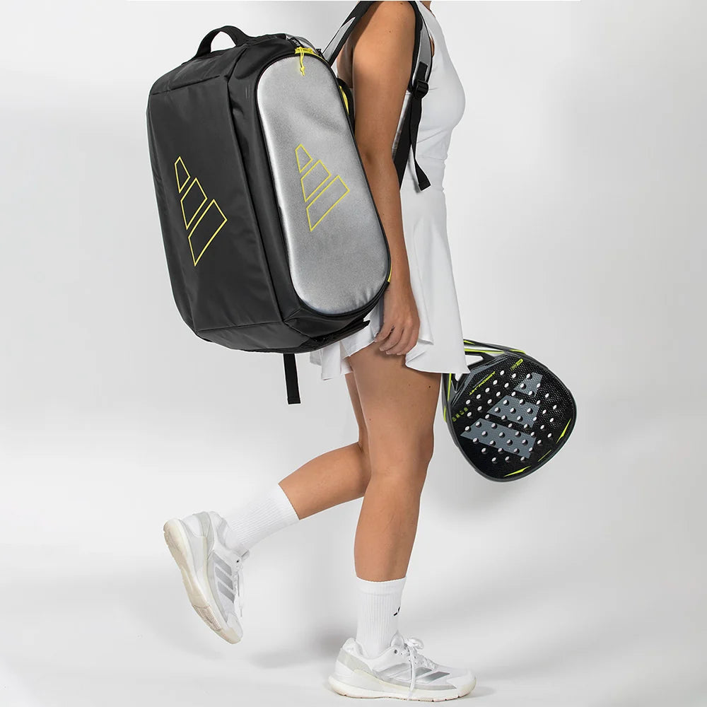 2026 Adidas Racket Bag Tour Silver - carried by a player