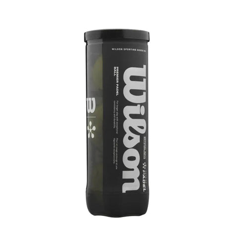 Tube of three Wilson Premier Padel balls, front view