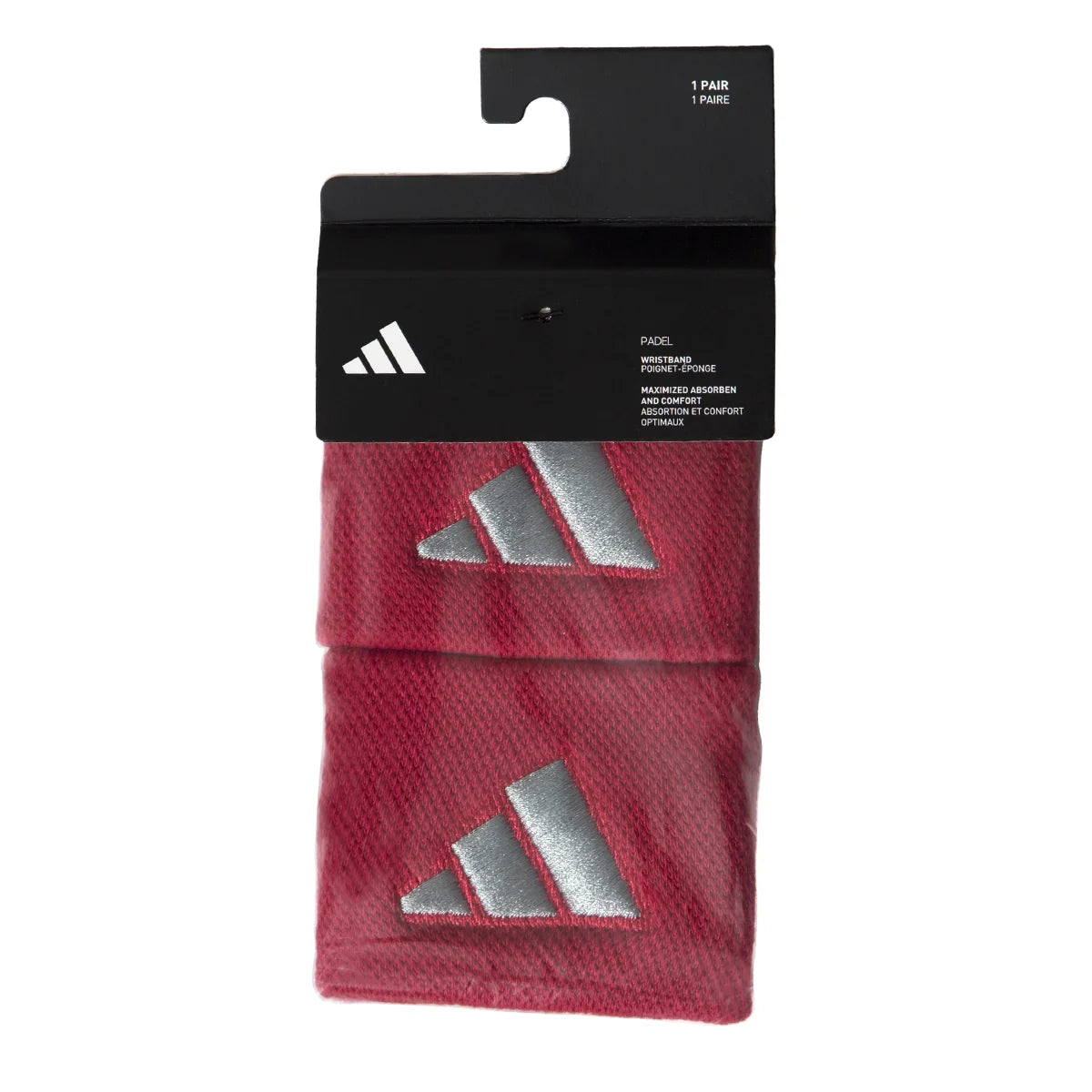 Adidas White Wristband - burgundy pair in retail packaging