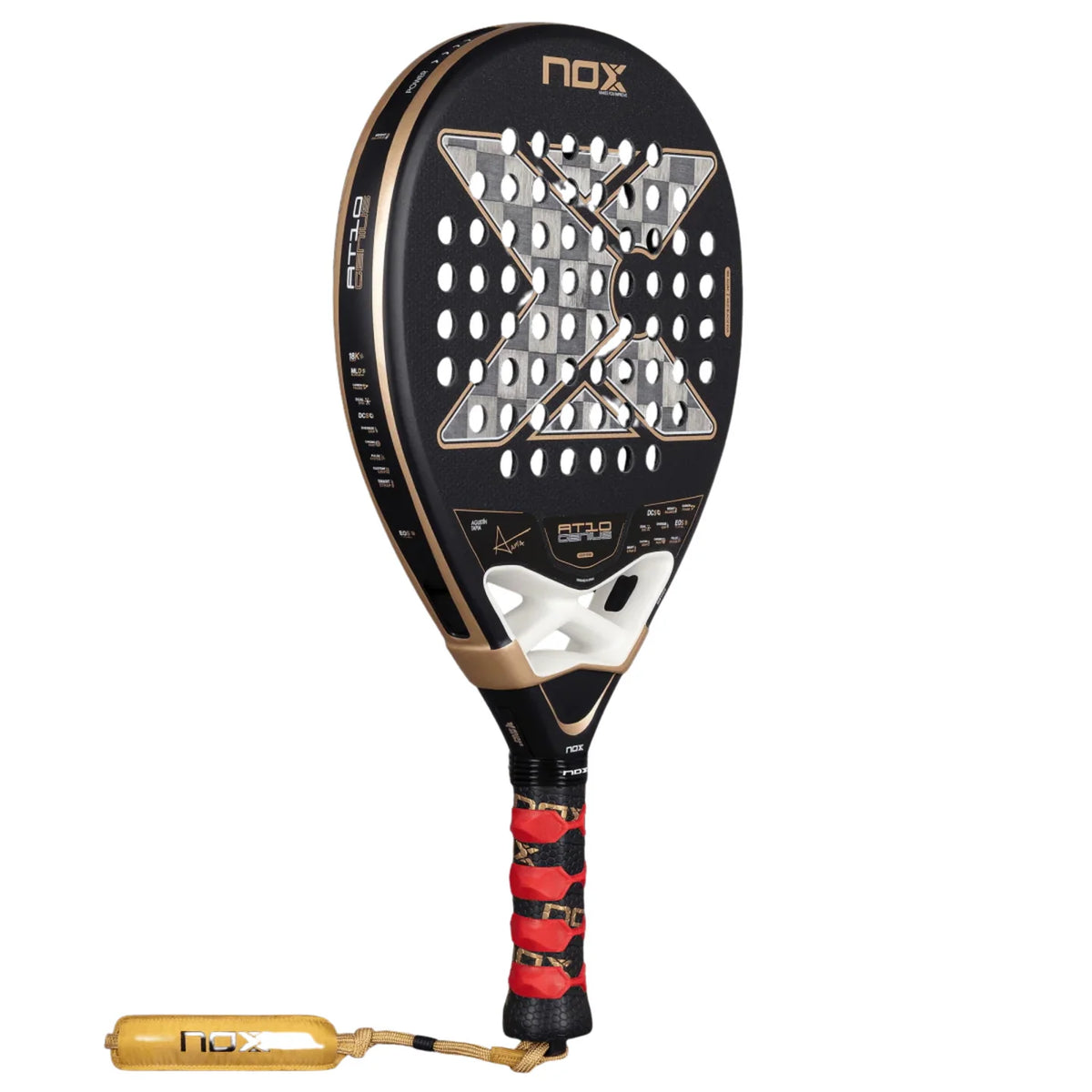 2026 Nox AT10 Genius 18K Alum By Agustin Tapia padel racket - angled three-quarter view