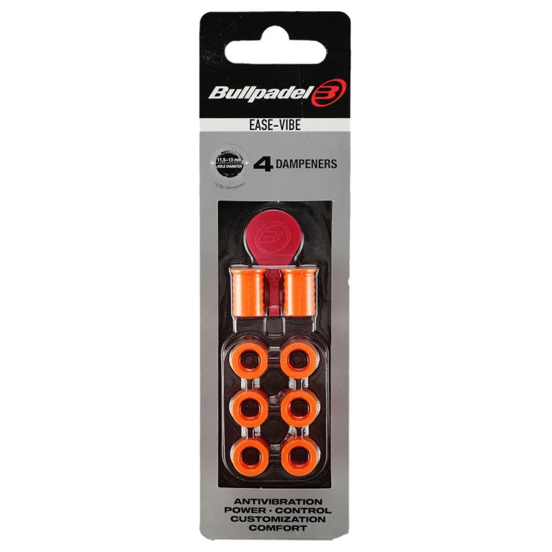 Bullpadel Ease Vibe vibration dampeners in orange for a padel racket