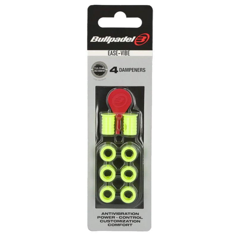 Bullpadel Ease Vibe vibration dampeners in yellow for a padel racket