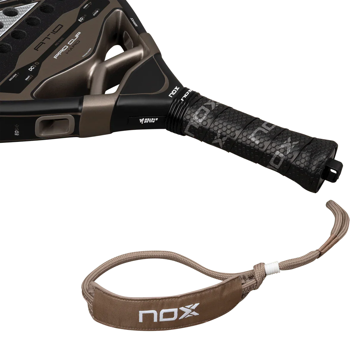2026 Nox AT10 Pro Cup Hard By Agustin Tapia padel racket - close-up of the wrist strap