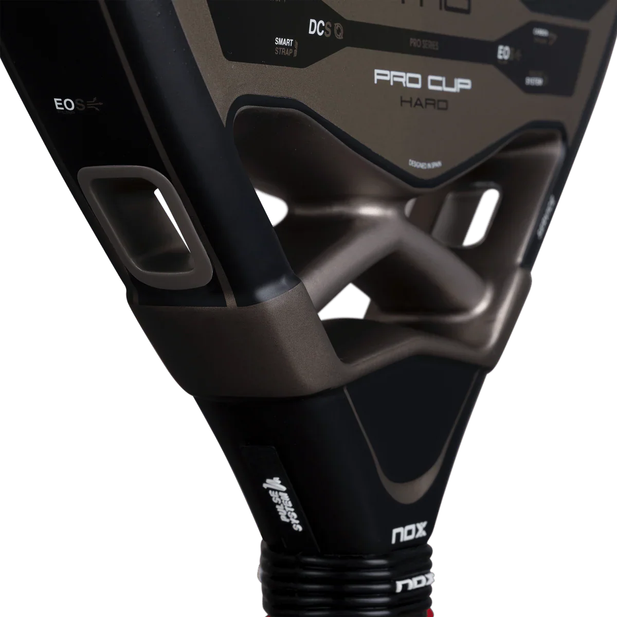 2026 Nox AT10 Pro Cup Hard By Agustin Tapia padel racket - close-up of the throat and Pro Cup branding