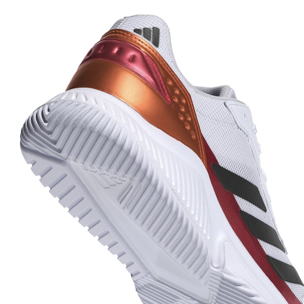 2026 Adidas Courtquick Padel Mens WHI/ORG padel shoes - angled close-up of the heel and midsole