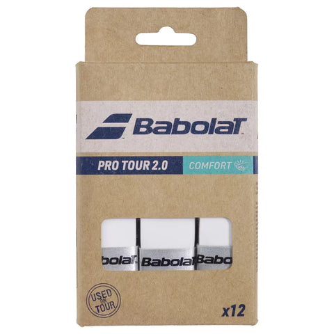 Babolat Pro Tour 2.0 overgrips in white, twelve-pack packaging
