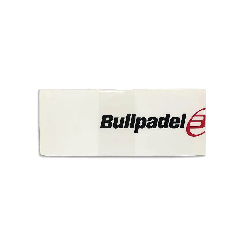 Bullpadel HI transparent padel racket frame protector with black lettering and a red logo mark