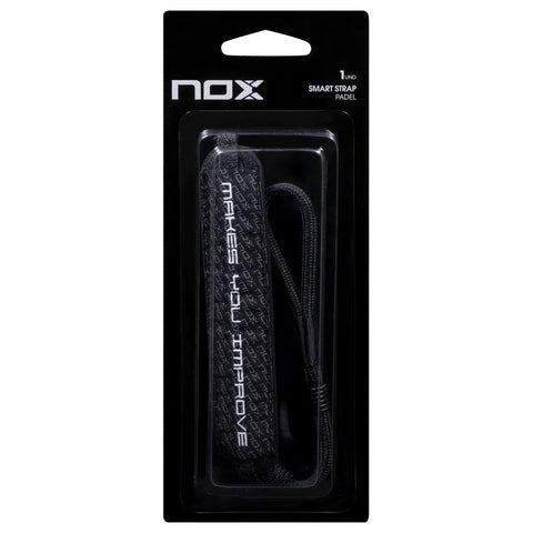 Black Nox Smartstrap padel racket wrist cord with white logo