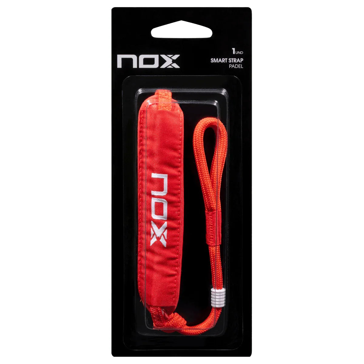 Red Nox Smartstrap padel racket wrist cord with white logo