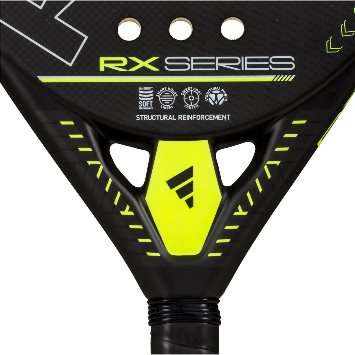 2025 Adidas RX Series Lime 3.4 padel racket - close-up of the heart bridge