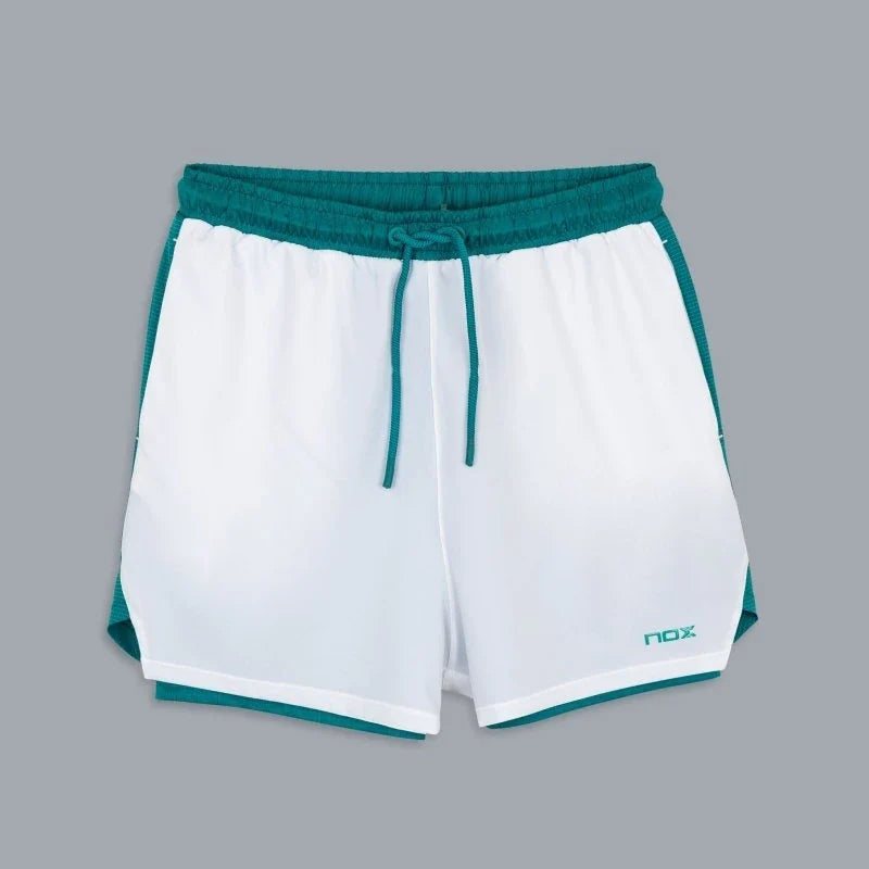 2026 Nox Pro men's padel shorts (White/Ivy Green) - flat front view