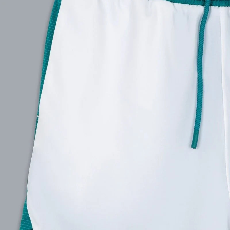 2026 Nox Pro men's padel shorts (White/Ivy Green) - side panel and drawstring detail