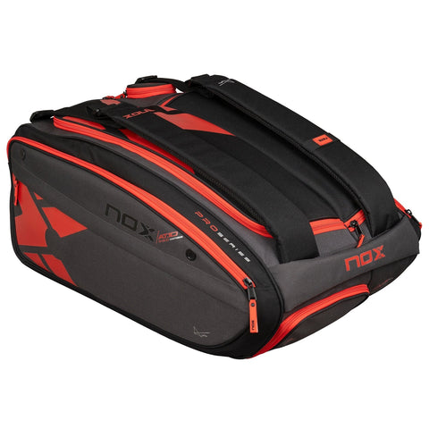 2024 Nox AT10 XXL padel racket bag (Black/Red) - angled view