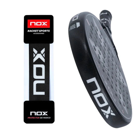 Nox padel racket frame protector in black with white Nox lettering