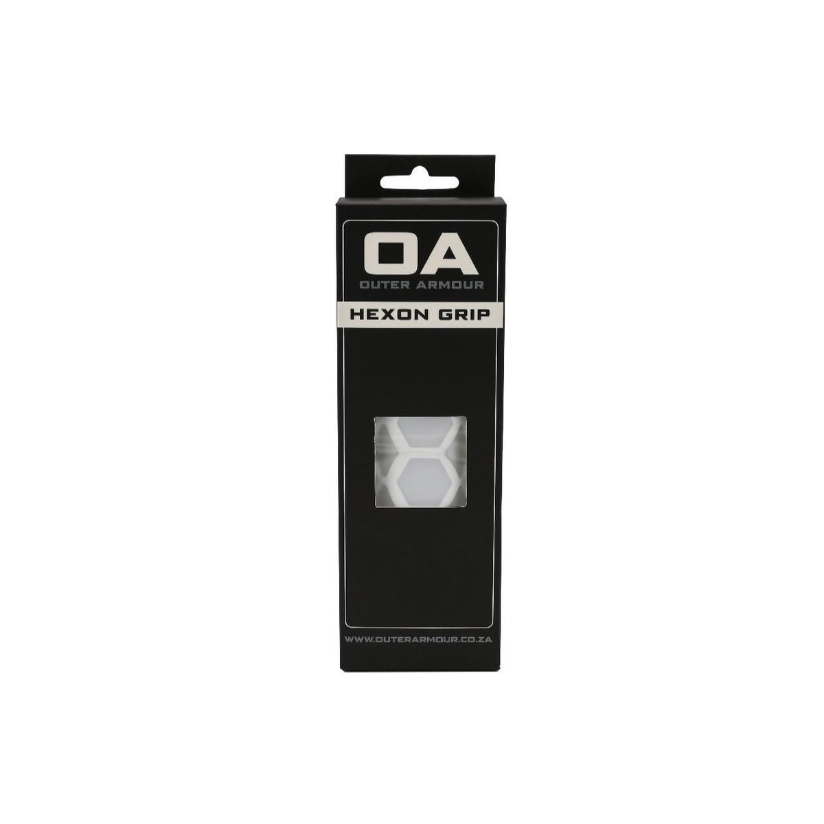 Outer Armour Hexon Grip - front of the retail box showing the grip through the window