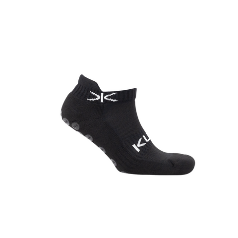 Kupe Secretsock Black - side view of a single no-show sock on a foot form