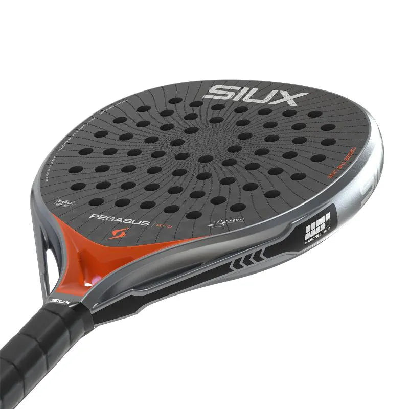 2026 Siux Pegasus Pro Lava Orange padel racket - laid flat showing the frame top