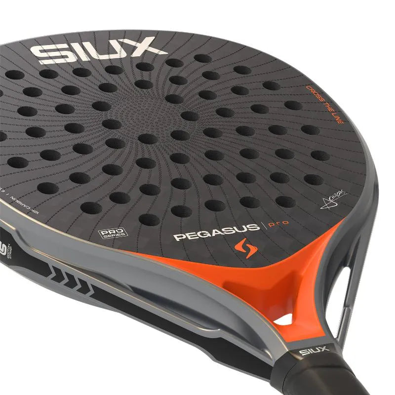 2026 Siux Pegasus Pro Lava Orange padel racket - laid flat showing the face