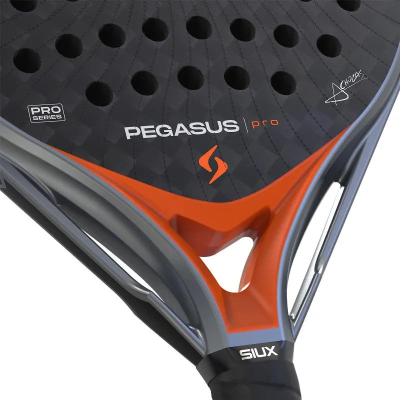 2026 Siux Pegasus Pro Lava Orange padel racket - close-up of the heart bridge