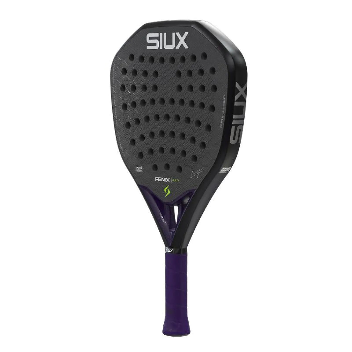 2026 Siux Fenix Pro Black padel racket - angled three-quarter view
